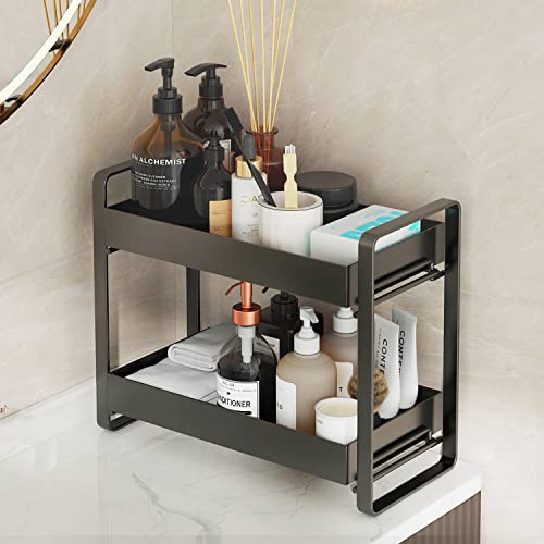GILLAS 2 Tier Bathroom Counter Organizer, Makeup and Cosmetic Organizer Rack, Bathroom Vanity Storage Tray, Counter Standing Holder Shelf, Black