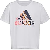 adidas Girls Short Sleeve Oversized Tee, White, Large (14)