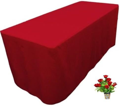 ONLINE WEDDING SUPPLY OWS 5' 5 Feet 5FT Fitted Rectangle Polyester Table Cloth Tresale Table Cover Trade Show Booth DJ -5 ft Red - 1 Pc