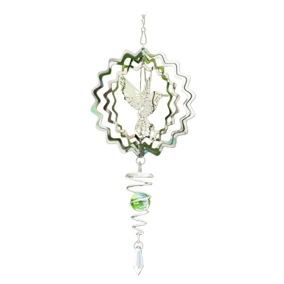 Wind Spinners for Garden 15cm/5.91inch 3D Hanging Wind Spinner with with Ball Spiral Tail Colorful Kinetic Windmill Magical Wind Powered Yard Art Decorations for Indoor Outdoor Yard (Hummingbird B)