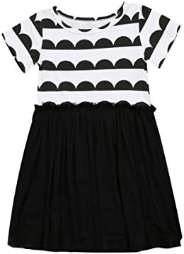 NORAME Baby Toddle Girls Tutu Dress Short Sleeves Stripe Tulle Skirts Mini Dress (2T(2-3Years), Y2-Black)
