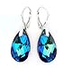 Sterling Silver 925 Made with Imitation of Crystals Blue-Green Leverback Earrings for Women