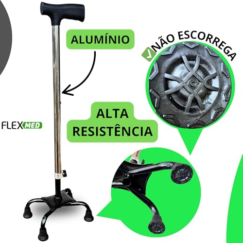 Bengala Bastão 4 Pontas Alumínio Adulto Idoso Regulável 100kg