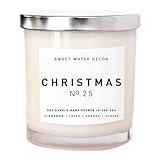 Christmas Candle Natural Soy Wax Candle White Jar Silver Lid Scented Apple Cider Cinnamon Fresh Cut Tree Cookies Orange Holiday Fall Winter Lead and Gluten Free Cotton Wicks Made in USA Home Decor