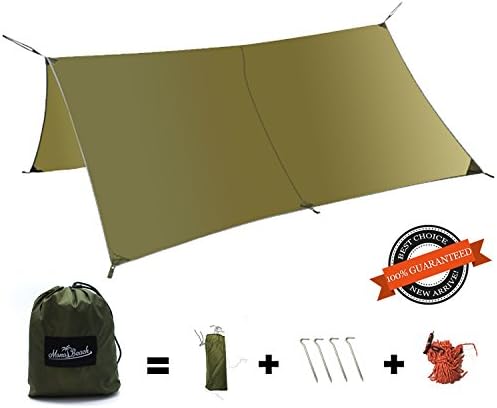 MonoBeach Hammock Tarp 9.5 x 9.5 ft Outdoor Waterproof Portable Tent Shelter Lightweight Rain Fly for Camping, Pine Green