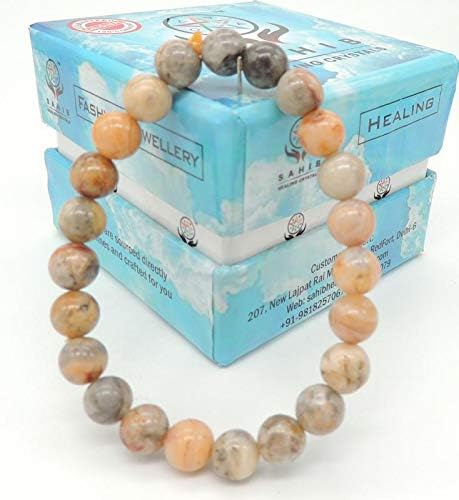 Sahib Healing Crystals Crazy Lace Agate Bracelet 8 mm Beads, Diameter: 2.5 in; for Reiki, Vastu, Feng Shui. Gift, Fashion Jewellery