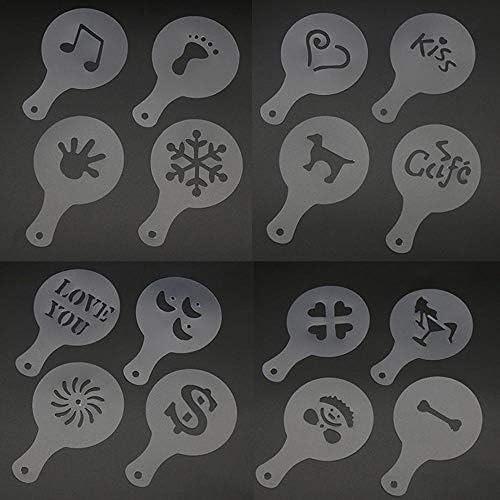 Shopline Coffee Decorating Stencils, DIY Cakes Cupcake Cappuccino Latte Art Stencil Template Tool for Adults Kids Children (16 Pieces)