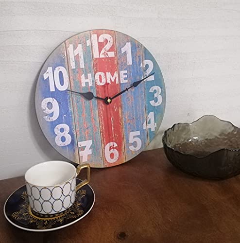 12 inch Rustic Beach Wall Clock Distressed Wood Clocks for Living Room Bedroom Restaurant Loft,Silent Battery Operated,Vintage Farmhouse Style (12 inch)