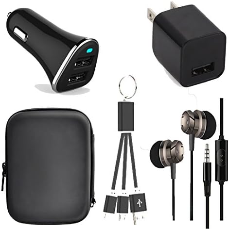 Caithly Mobiel Phone Accessory 5 in 1 charger kit ,Pouch bag,Dual usb car charger,Fast usb wall charger ,Headphone with Mic and Control ,Data charging cable for iphone and Android,Christmas gift