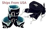 Aoomoi Premium Leather Bed Straps Kits, Adjustable Comfortable Wrist and Ankle Handcuffs - Black & Blue