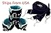 Aoomoi Premium Leather Bed Straps Kits, Adjustable Comfortable Wrist and Ankle Handcuffs - Black & Blue