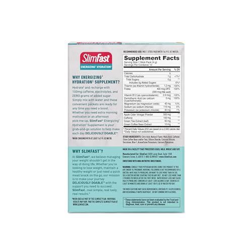SLIMFAST HYDRATION PACKETS, INTERMITTENT FASTING ELECTROLYTES, DRINK MIX PACKETS, INTERMITTENT FASTING POWDER, ENERGY POWDER DRINK MIX, CAFFEINE, ELECTROLYTES FOR HYDRATION, BERRY LEMONADE (12 COUNT)