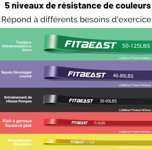 Bande de Résistance avec Ancrage de Porte et Coussinets de Poignée,5 Niveaux de Force(5 Bandes Incluse) pour Fitness, Calisthenics, Yoga, Pilates de Mobilité et d'Étirement