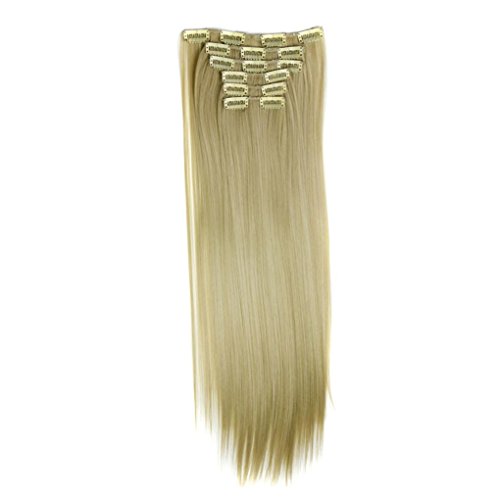 DEESEE Full Head Clip High Temperature Wire Straight Hair Piece Cosplay wig