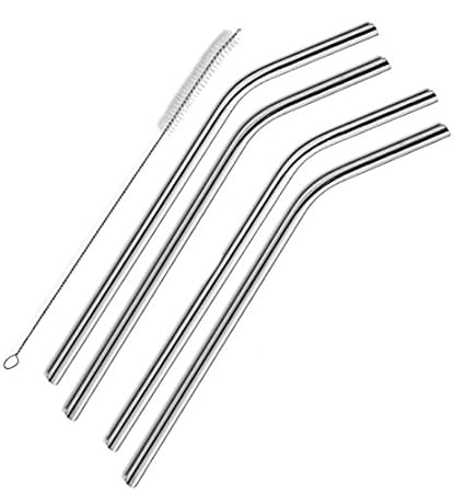 AandGRetails 4 Pieces Bent Drinking Stainless Steel Straws with 1 Cleaning Brush