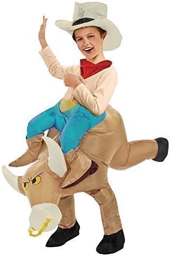 CHILDRENS KIDS INFLATABLE BULL RIDER FANCY DRESS COWBOY COSTUME RODEO OUTFIT