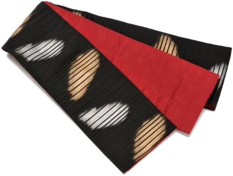 Kiryu Fabric, Affordable Half-Width Obi (Belt), Made in Japan ((Maru Kasumi Design) Black)