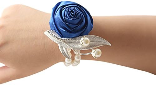 Zebratown Bridesmaid Wedding Wrist Corsage Party Prom Girls Hand Rose Flower Decor Artificial Flower (Sapphire)