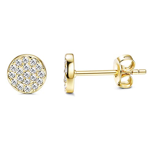 Sllaiss Mini Disc Pave Stud Earrings for Women Girls Made with Swarovski Crystals Minimalist Earrings With Gift Box Gold