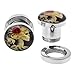 BodyJ4You Plugs 0G Stainless Steel Red Rose Skeleton Cameo Screw Fit Plugs (8mm) - 2 Pieces
