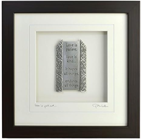 Cynthia Webb DesignsLove is Patient Framed Pewter 10" x 10" Dark Espresso Finish Wood Frame – Handcrafted in the USA