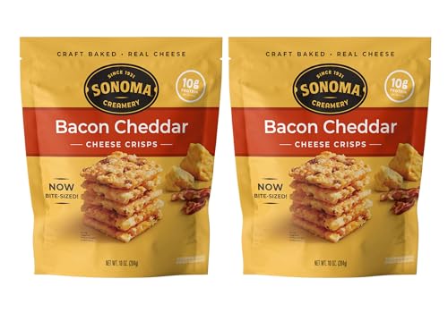 Sonoma Creamery - Cheese Crisps, Bacon Cheddar, 10 Oz (2 Count) | Savory Snack Cracker | High Protein | Low Carb | Gluten Free | Wheat Free