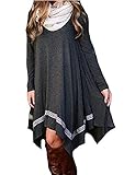 JQstar Womens Long Sleeve Casual Loose Lace Stitching Irregular Hem Tunic T-Shirt Dress