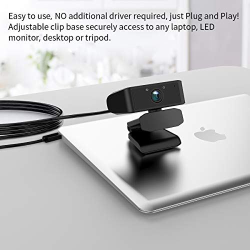Webcam with Microphone1080P Full HD KKUYI for Video Live Streaming, USB 2.0 Desktop Laptop Computer Web Camera with Auto Light Correction, for Windows Mac OS, Conference, Gaming, Online Classes
