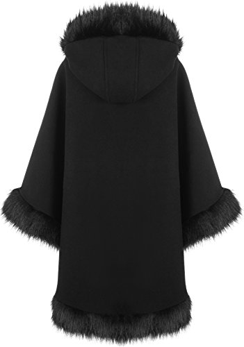 WearAll-Damen-Ebene-Faux-Pelz-Trimmen-Abzugshaube-Umhang-Schal-Mantel-Poncho-Mantel-Top-1-Farben-Gre-36-48