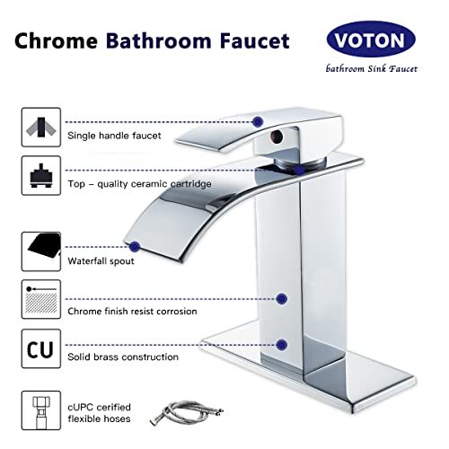VOTON Chrome Bathroom Faucet Waterfall Single Handle Single Hole