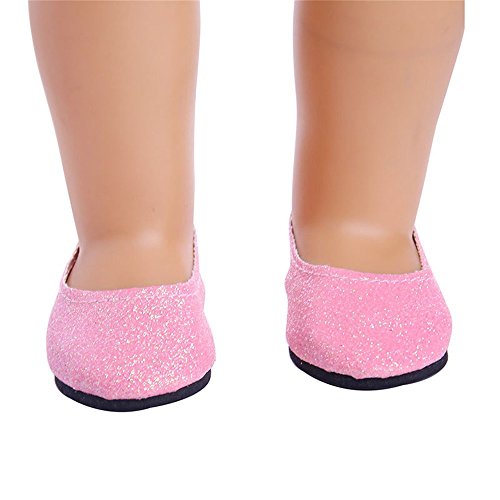 Snowfoller Doll Shoes Flash Powder Glitter Dress Shoes Fit for 18" American Girl Dolls Bling Flat Shoes for 18 Inch Dolls (I)