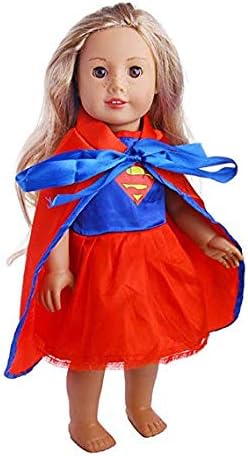 TianBo Super Girl Costume - 18 Inch Doll Clothes for 18" Dolls American Girl (Includes Dress and Cape)