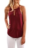 Pxmoda Women Summer Sleeveless Vest T Shirt Blouse Casual Stretch Spaghetti Strap Tank Solid Tops, Small, Wine Red