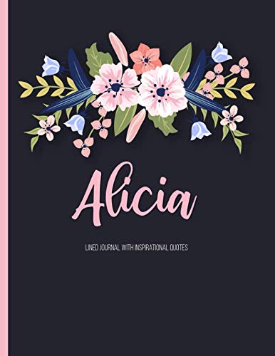Best Alicia: Personalized Floral XL Journal with Purple Lettering, Girl Names/Initials 8.5x11, Journal No W.O.R.D