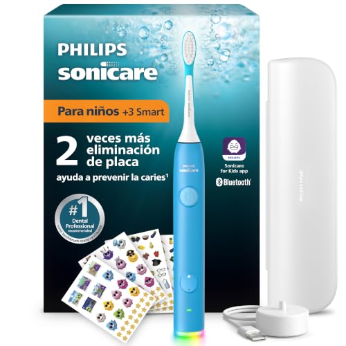 Philips Sonicare for Kids Smart Electric Toothbrush − Sonic Toothbrush with App, for Children 3+, 2 Gentle Modes, 2-Minute Light & Sound Timer, 2 Brush Heads (Standard & Mini), Blue, Model HX6600/52