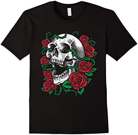 Mens Halloween Skull Shirt | Rose Skeleton T Shirt Gift Idea Small Black