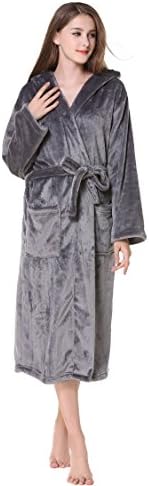 YOUAREFACNY Long Hooded Women's Soft Spa Bathrobes Plush Soft Warm Fleece Bath Room Kimono Robes