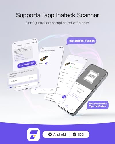 Inateck 1D 2D QR Barcode Reader, Portable Barcode Scanner Wireless Bluetooth, 2600 mAh Battery, Compatible Tablet iPhone Android iOS PC, Ideal Warehouse Logistics Shop Shipping