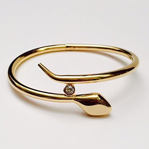 Amythyst Yellow Gold Tone Stainless Steel Snake Wrap Around Bangle with Single Round Zirconia Stone