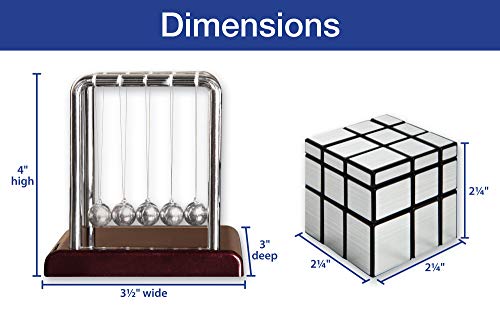 The Paragon Executive Set, Newton's Cradle & Cube Puzzle, Fun Size Mini Pendulum Ball Desk Toy Along with a Mirror Cube, Rotating Puzzle, Silver Brainteaser - Thumbnail 6
