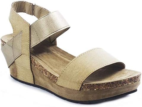 MVE Shoes Women's Open Toe Strappy Wedge - Summer Vegan Leather Platform Sandal - Low Heeled Sandals