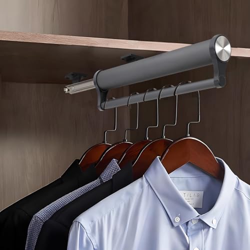 Extendable Clothes Hanging Rail for Entryway Closet, Sturdy Aluminum Adjustable Rail Space Saving Storage (Grey, 292mm)