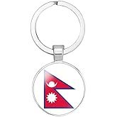 vmcoatdu Nepal National Flag Key Chain Keyring Gift Men Women Keychain Stainless Steel and Inlaid Glass Materials