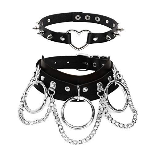 Manfnee Leather Choker Necklace Punk Goth Collar Necklace for Men Women Retro Studded Rivet Chokers Black