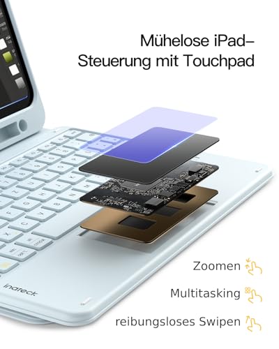 Inateck iPad 10 Generation Case with Keyboard, for iPad 11 Gen. A16 2025 11 Inch, Air 11 Inch M3/M2 (2025/2024), Air 5/4, Pro 11 4/3/2/1, with Touchpad and Pen Holder, Removable, QWERTZ, Classic N0001