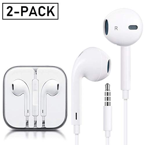 Deepcomp Earphones, Earbuds Stereo Headphones Compatible with Apple iPhone 6S 6 Plus 5S 5 SE 5C iPod iPad 2Pack(White)
