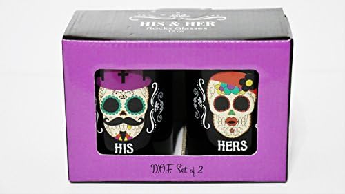 HIS AND HER DAY OF THE DEAD THEMED ROCKS GLASSES