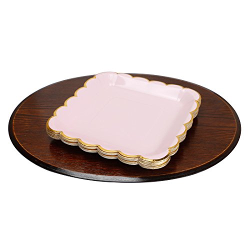 Geeklife Gold Paper Party Plates, Metallic Gold Border 9 inch Paper Dessert Plates, Pink Cute Decora - //coolthings.us