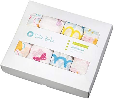 Cutie Bebe Nursery Muslin Swaddle Blanket Set- Large Cotton Receiving Blanket for Newborn, Baby Girl or Boy Unisex, 47" x 47" (4 Pack, Elephant & Cloud)