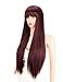 Kalyss 28 inches Women's Silky Long Straight Mixed 99J Burgundy color Heat Resistant Yaki Synthetic Wig with Bangs Darily Party Dress Women Wigs (Burgundy)